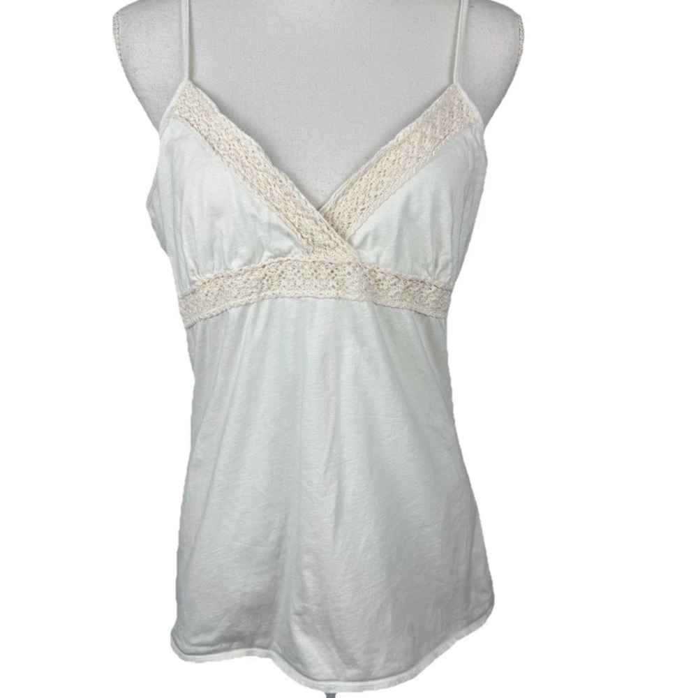 Y2K VTG‎ Old Navy Cami Tank Top Large Cream Crochet Lace Trim Retro Boho Cottage